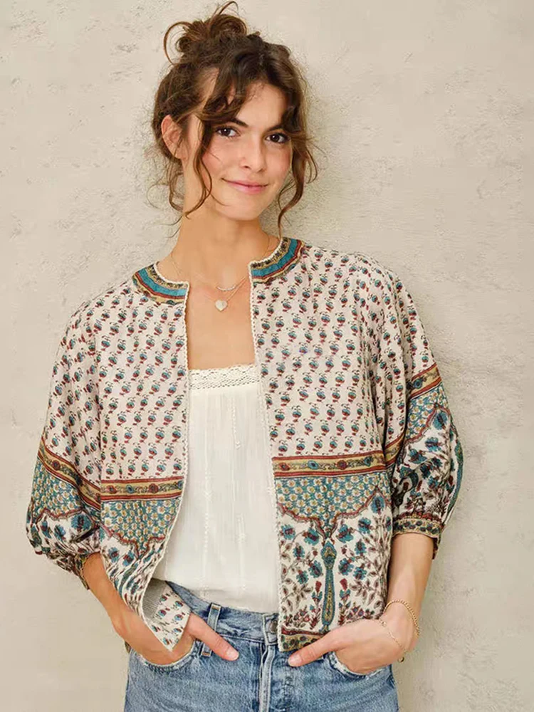Symmetrical Print Bubble Sleeve round Neck Jacket Women's Casual Style Cotton Spring Outerwear Bohemian Early Spring Fashion
Symmetrical Print Bubble Sleeve round Neck Jacket Women's Casual Style Cotton Spring Outerwear Bohemian Early Spring Fashion