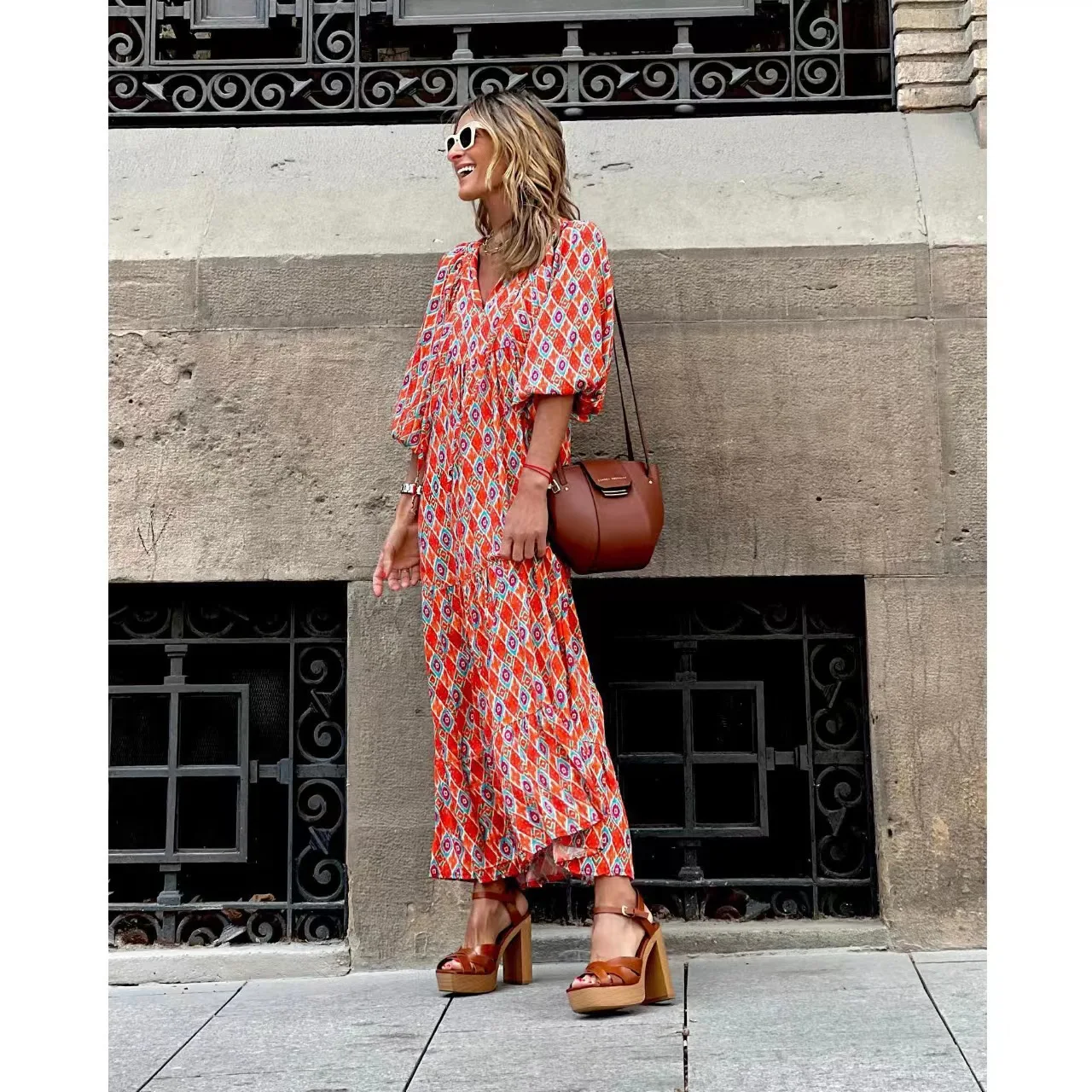 Geometric Collage Frock With Puffy Sleeves For Street Wear
Geometric Collage Frock With Puffy Sleeves For Street Wear