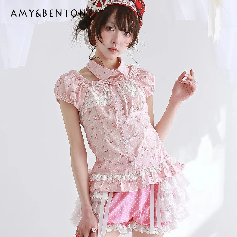 Cute Girl Sweet Lolita Pink Polka Dot Lace Splicing Puff Sleeve Shirt 2026 New Original Japanese Thin Age-reducing Shirts Ladies
Cute Girl Sweet Lolita Pink Polka Dot Lace Splicing Puff Sleeve Shirt 2026 New Original Japanese Thin Age-reducing Shirts Ladies