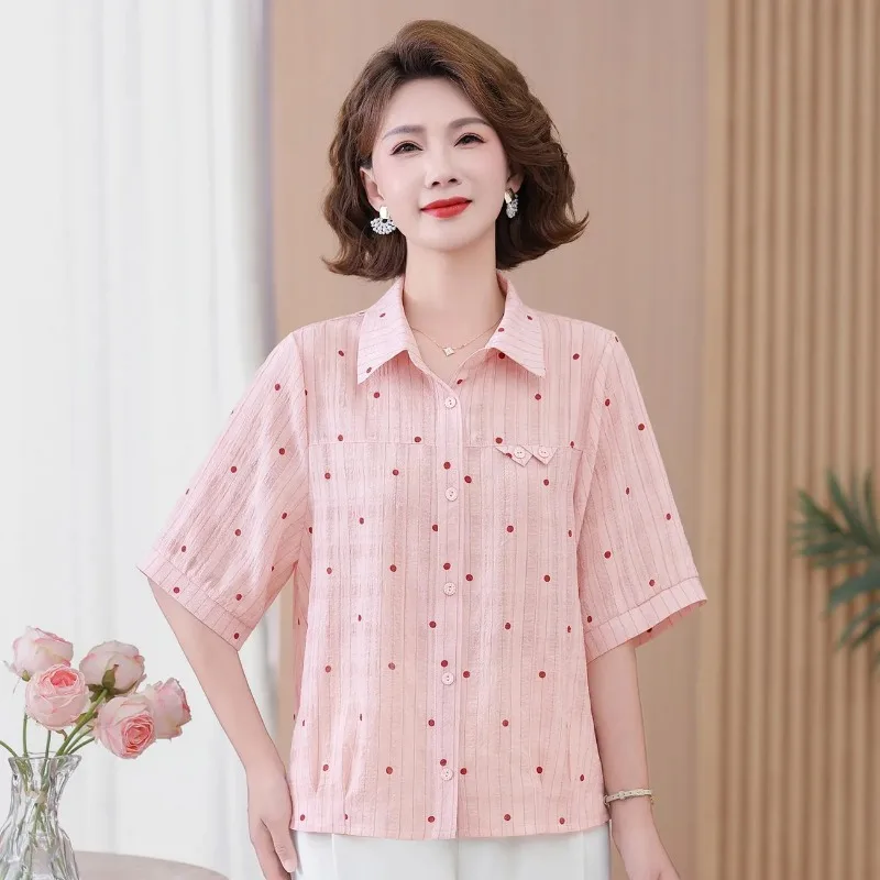 Women Striped Polka Dot Blouse Middle Aged Loose Hide Belly Half Sleeve Fashion Shirt
Women Striped Polka Dot Blouse Middle Aged Loose Hide Belly Half Sleeve Fashion Shirt