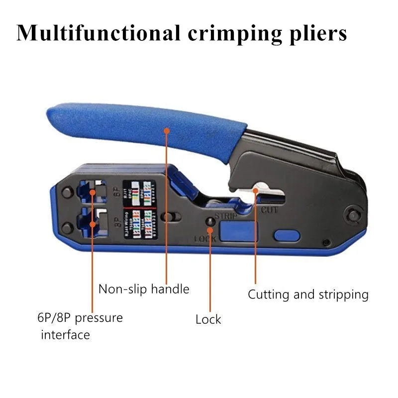 RJ45 Multifunctional Crimping Pliers Crystal Head 8P + 6P Network Tool with Wire Stripping Extrusion Crimping Wire Cable Pliers
RJ45 Multifunctional Crimping Pliers Crystal Head 8P + 6P Network Tool with Wire Stripping Extrusion Crimping Wire Cable Pliers