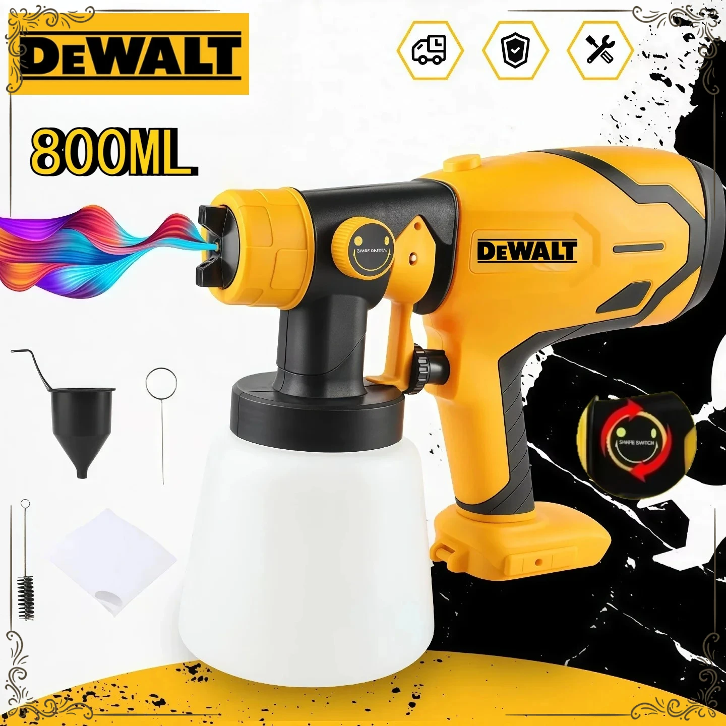 Dewalt 18V Cordless Electric Spray Gun 800ML Portable Paint Sprayer High Power Auto Furniture Coating Airbrush Tool
Dewalt 18V Cordless Electric Spray Gun 800ML Portable Paint Sprayer High Power Auto Furniture Coating Airbrush Tool
