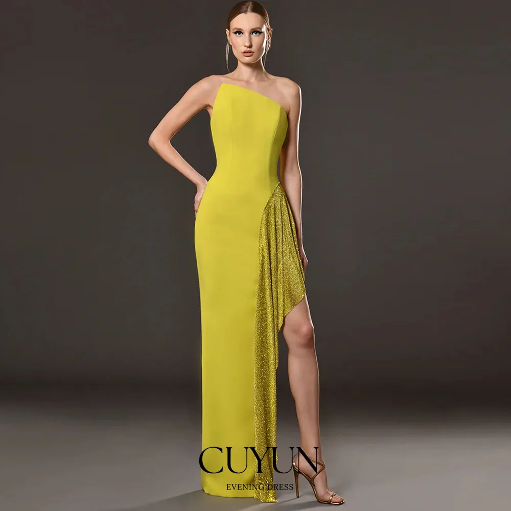 CUYUN Customized Lime Yellow Long Prom Dress Women Side Slit Draped Strapless Party Gown Wedding Party Special Occasion Dresses
CUYUN Customized Lime Yellow Long Prom Dress Women Side Slit Draped Strapless Party Gown Wedding Party Special Occasion Dresses