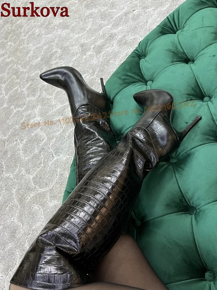 Black Stone Pattern Genuine Leather High Heel Boots Pointed Stiletto Slip-On Pu Knee-High Boots Winter Elegant Fashion Boots 46
Black Stone Pattern Genuine Leather High Heel Boots Pointed Stiletto Slip-On Pu Knee-High Boots Winter Elegant Fashion Boots 46