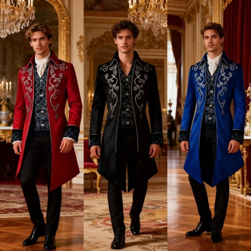 Mens Silver Trim Medieval Tailcoat Vintage Court Overcoat Cosplay Costume
Mens Silver Trim Medieval Tailcoat Vintage Court Overcoat Cosplay Costume