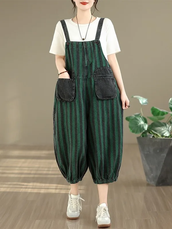 Summer Casual Stripe Women's plus Size Denim Jeans Seven-Quarter Lantern Pants Double Pocket Slimming Anti-Aging Overalls
Summer Casual Stripe Women's plus Size Denim Jeans Seven-Quarter Lantern Pants Double Pocket Slimming Anti-Aging Overalls