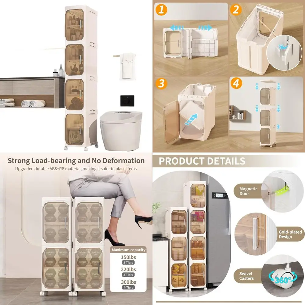 Компактный тонкий 4-х уровневый шкаф для хранения в ванной комнате — складной, узкий, подвижный органайзер для небольших помещений — кремово-белый
Компактный тонкий 4-х уровневый шкаф для хранения в ванной комнате — складной, узкий, подвижный органайзер для небольших помещений — кремово-белый