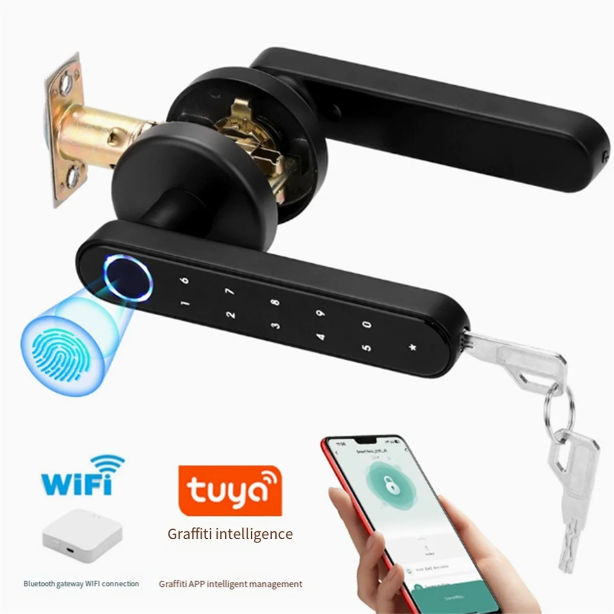 AAA87 Tuya Smart Life APP Smart Fingerprint Password RFID-карта Замок для внутренней деревянной металлической двери
AAA87 Tuya Smart Life APP Smart Fingerprint Password RFID-карта Замок для внутренней деревянной металлической двери