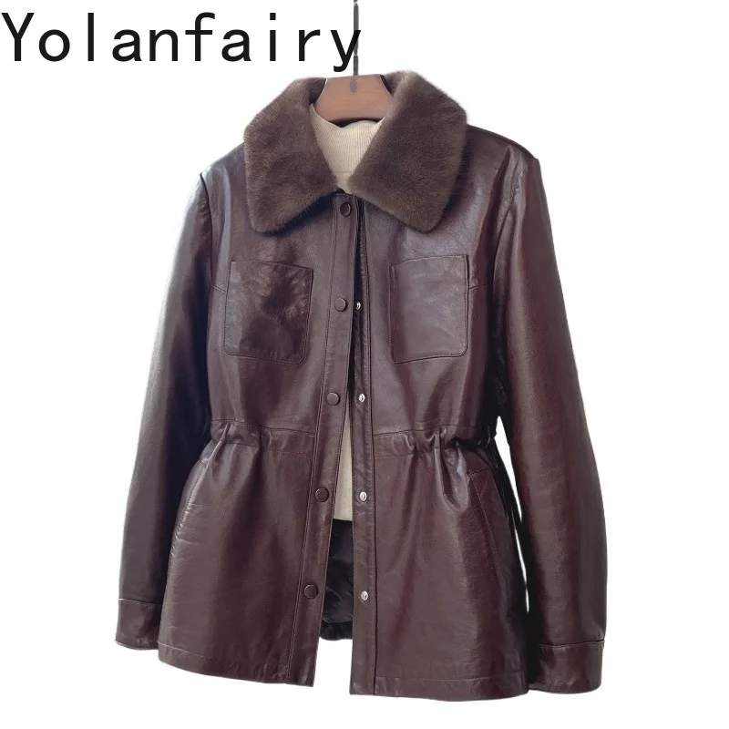 YOLANFAIRY 2026 Real Sheepskin Leather Down Coat Women Slim Waist 90% White Goose Down Genuine Leather Jacket Mink Fur Collar
YOLANFAIRY 2026 Real Sheepskin Leather Down Coat Women Slim Waist 90% White Goose Down Genuine Leather Jacket Mink Fur Collar