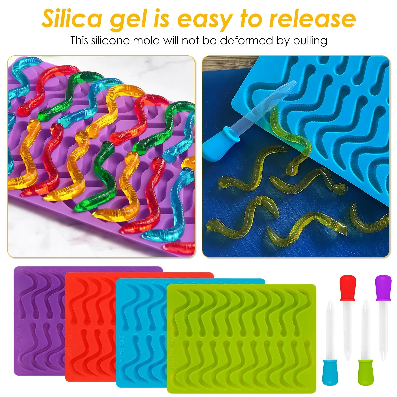 4Pcs Silicone Gummy Mold with Dropper Easy Release Chocolate Gummy Jelly Mold for DIY Making Soft Candy Chocolate Fondant Mould
4Pcs Silicone Gummy Mold with Dropper Easy Release Chocolate Gummy Jelly Mold for DIY Making Soft Candy Chocolate Fondant Mould