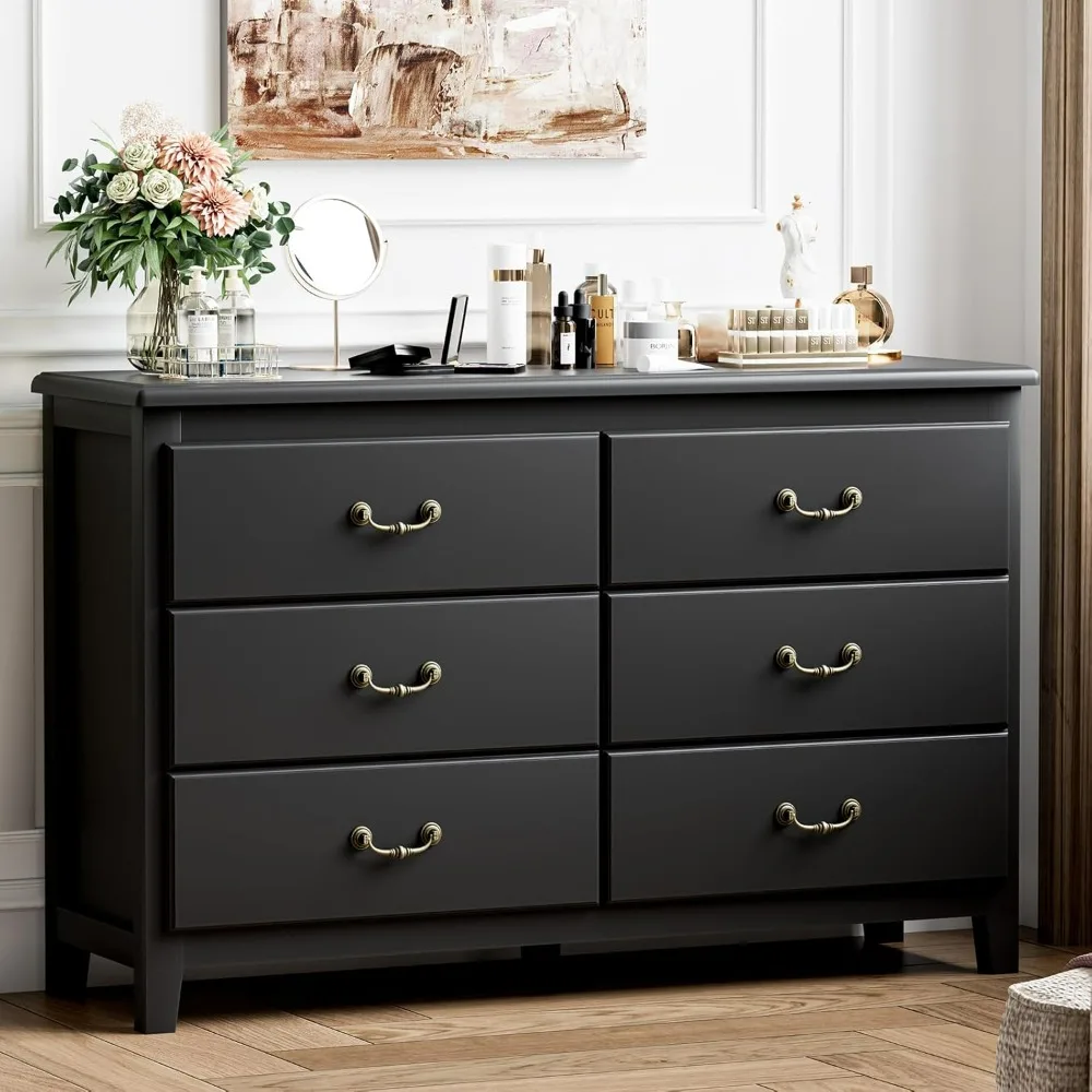 Black Dresser for Bedroom, Modern 6 Drawer Double Dresser with Vintage Gold Antique Handles, Wood Chest of Drawers
Black Dresser for Bedroom, Modern 6 Drawer Double Dresser with Vintage Gold Antique Handles, Wood Chest of Drawers