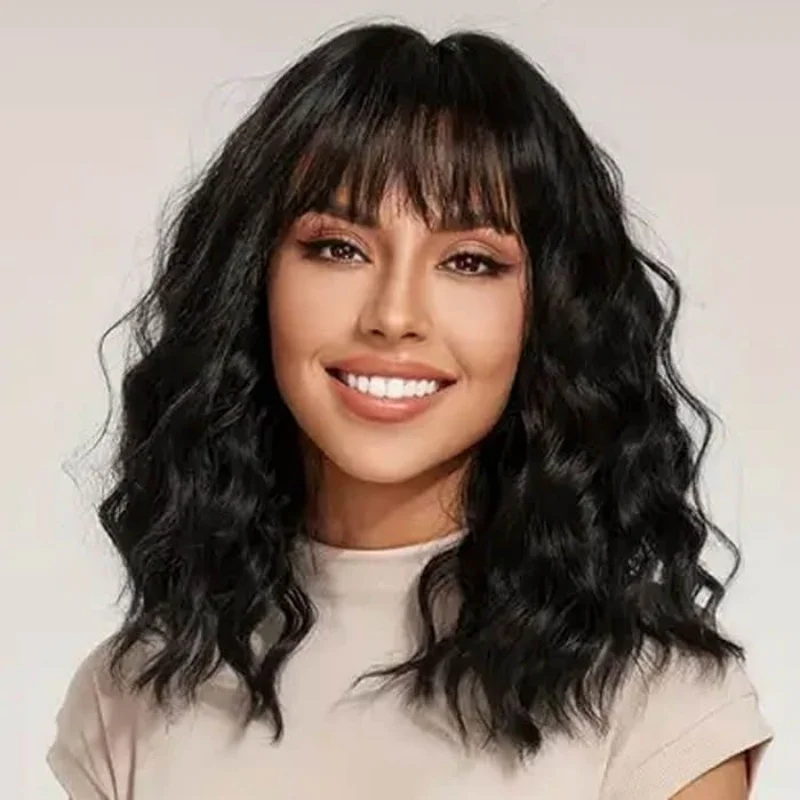 Stylish Black Bob Wig with Straight Bangs and a Sleek 14-Inch Cut, Made from Synthetic Heat-Resistant Fibers for Versatile Use i
Stylish Black Bob Wig with Straight Bangs and a Sleek 14-Inch Cut, Made from Synthetic Heat-Resistant Fibers for Versatile Use i