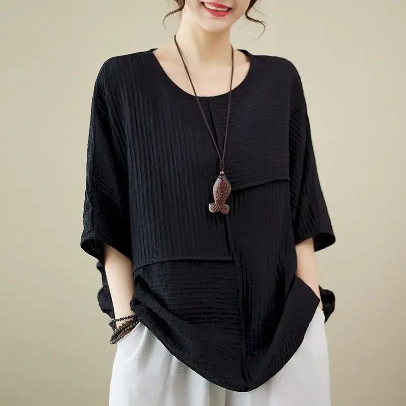 Cotton Linen T Shirts Women Fashion Patchwork Solid Color Oversized T-shirt Casual Loose Bat Sleeve Top Summer Trend Thin Tshirt
Cotton Linen T Shirts Women Fashion Patchwork Solid Color Oversized T-shirt Casual Loose Bat Sleeve Top Summer Trend Thin Tshirt