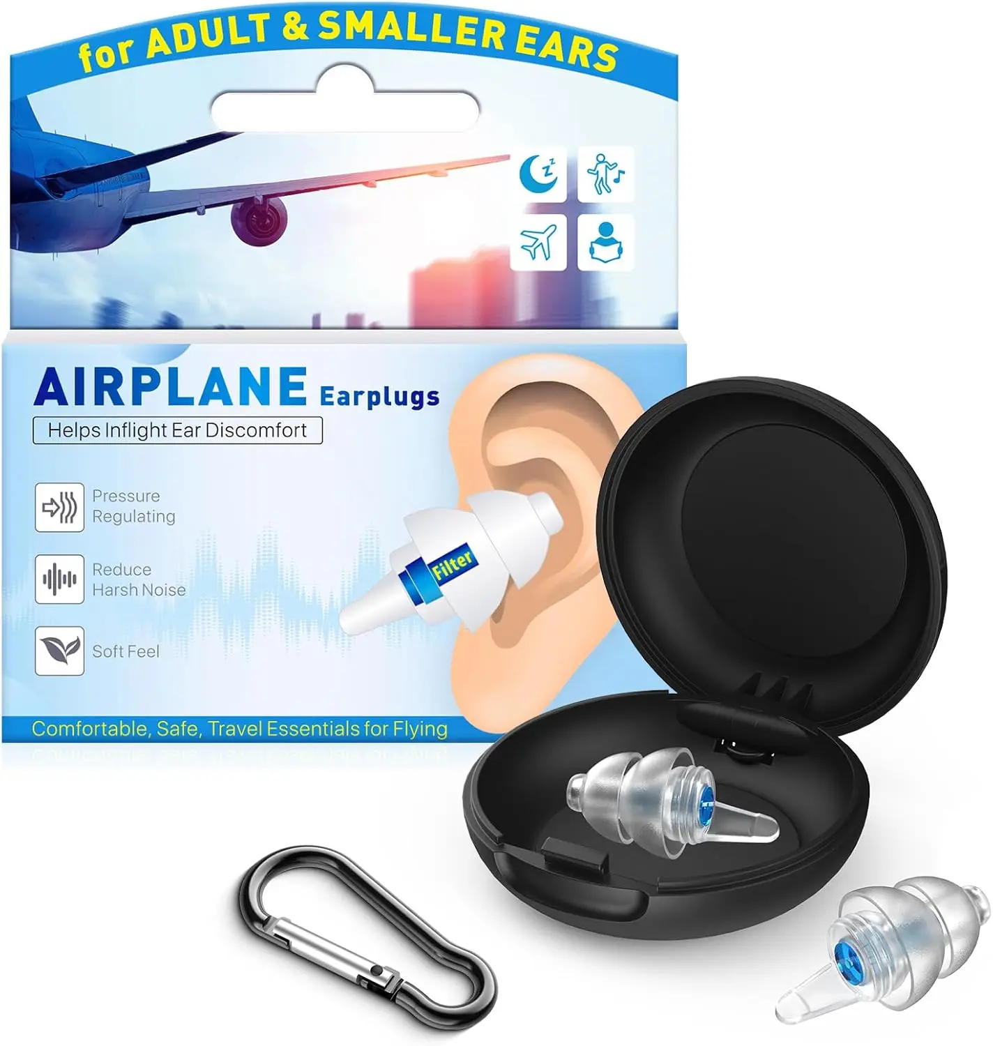 Ear Plugs for Airplane Pressure Relief & Prevent Ear Pain, 25dB Noise Reduction, Comfortable Reusable Earplugs for Adults/Kids
Ear Plugs for Airplane Pressure Relief & Prevent Ear Pain, 25dB Noise Reduction, Comfortable Reusable Earplugs for Adults/Kids