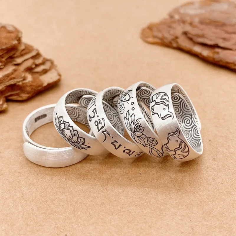 Retro Series Silver 925 Elephant and Lotus flower rings for women Open Six Word Mantra mens rings Couple's Charm fine Jewelry
Retro Series Silver 925 Elephant and Lotus flower rings for women Open Six Word Mantra mens rings Couple's Charm fine Jewelry