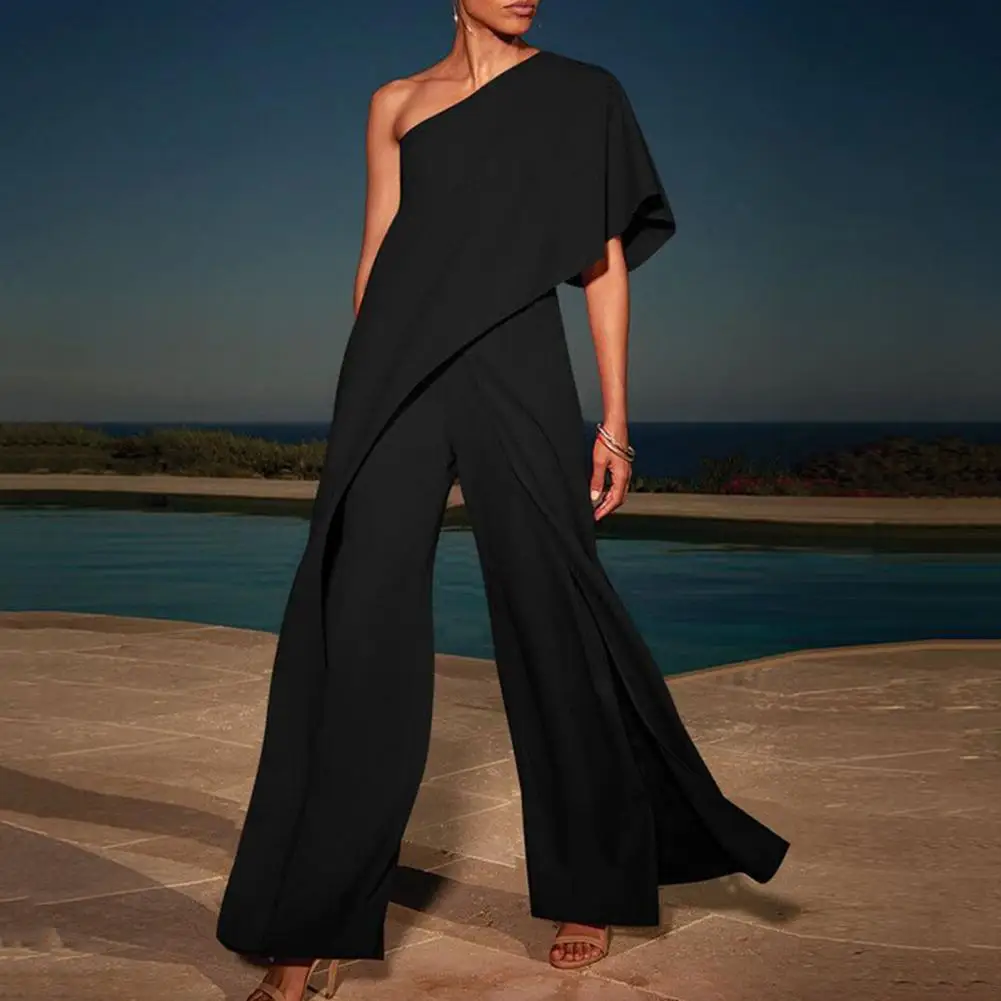 Women Jumpsuit Summer Slant Collar Single Short Sleeve Long Jumpsuit Solid Color High Waist Split Wide Leg Gown Jumpsuit
Women Jumpsuit Summer Slant Collar Single Short Sleeve Long Jumpsuit Solid Color High Waist Split Wide Leg Gown Jumpsuit