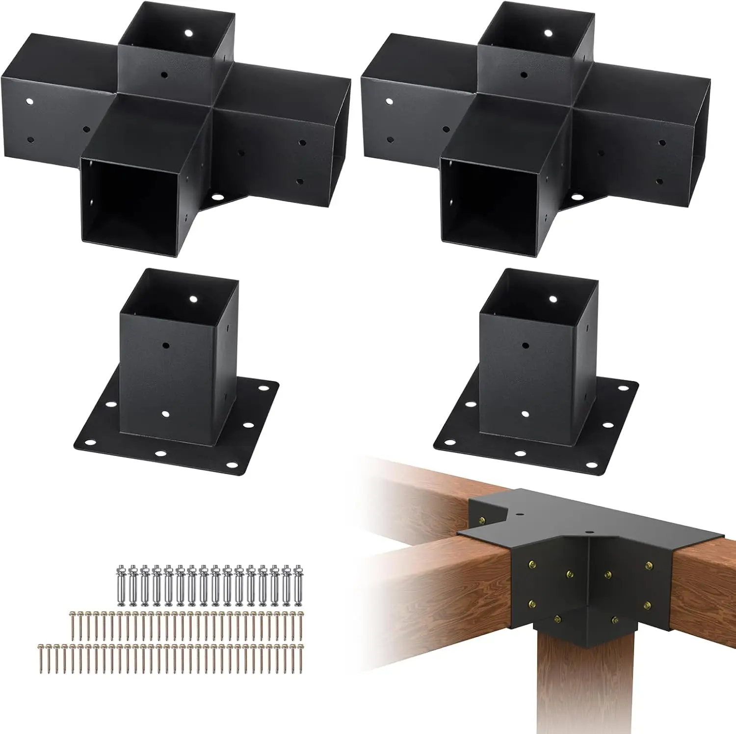 Pergola Bracket Kit 4''x4'', 4pcs (2pcs 4-Way,2pcs Base) Heavy Duty Corner Bracket Woodworks DIY Post Base Kit, Easy Installatio
Pergola Bracket Kit 4''x4'', 4pcs (2pcs 4-Way,2pcs Base) Heavy Duty Corner Bracket Woodworks DIY Post Base Kit, Easy Installatio