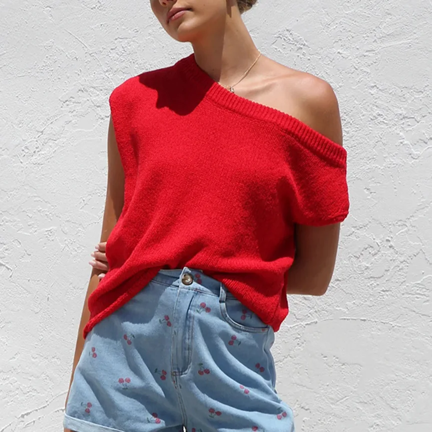 Off Shoulder Short Sleeved Knitted T-Shirt Women Summer Casual Loose Elegant Female Solid Sexy Knit Pullover Top Tees Outerwear
Off Shoulder Short Sleeved Knitted T-Shirt Women Summer Casual Loose Elegant Female Solid Sexy Knit Pullover Top Tees Outerwear