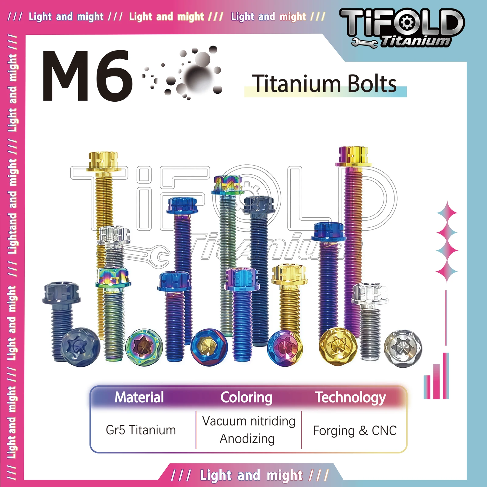 1 Piece Gr5 titanium flower head Bolts M6, various lengths
1 Piece Gr5 titanium flower head Bolts M6, various lengths