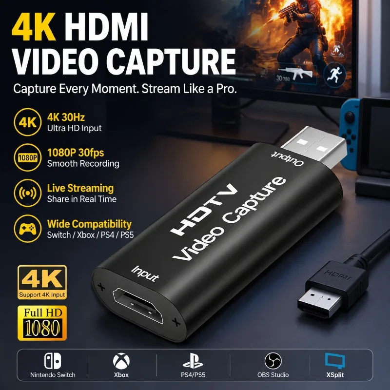 1080P High Definition HDMI To USB 2.0 Video Capture Card Lossless Image Output Adapter Support Live Streaming Game Recording
1080P High Definition HDMI To USB 2.0 Video Capture Card Lossless Image Output Adapter Support Live Streaming Game Recording