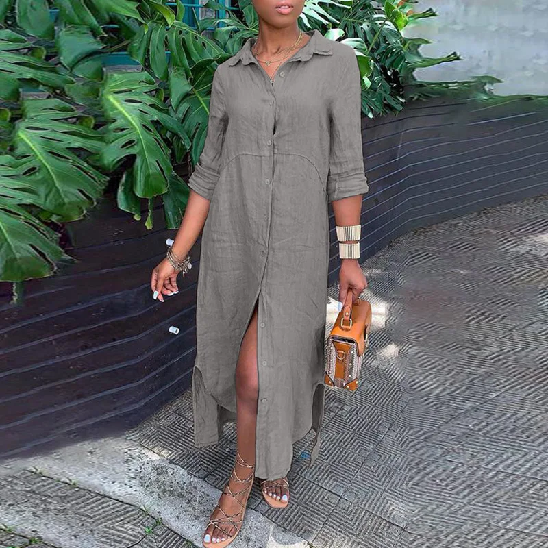 Women's Shirt Dress Solid Color Button Split Loose Vestidos Summer Casual Long Sleeve Cotton Linen Long Dress for Women Платье
Women's Shirt Dress Solid Color Button Split Loose Vestidos Summer Casual Long Sleeve Cotton Linen Long Dress for Women Платье