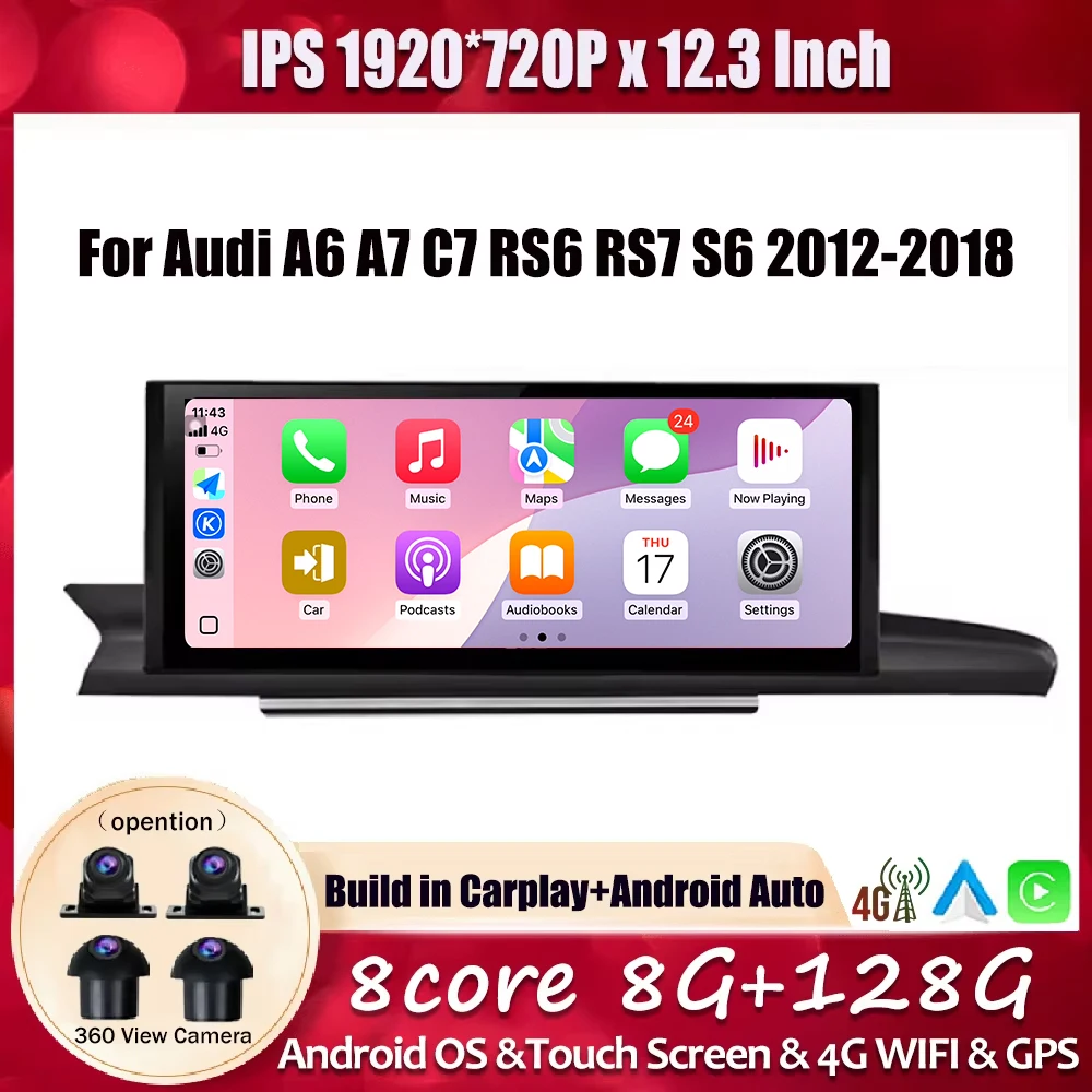 12.3inch Android Car Radio Video Multimedia Player 1920*720P For Audi A6 C7 A7 2012-2018 CarPlay HD Touch Screen GPS Navigation
12.3inch Android Car Radio Video Multimedia Player 1920*720P For Audi A6 C7 A7 2012-2018 CarPlay HD Touch Screen GPS Navigation