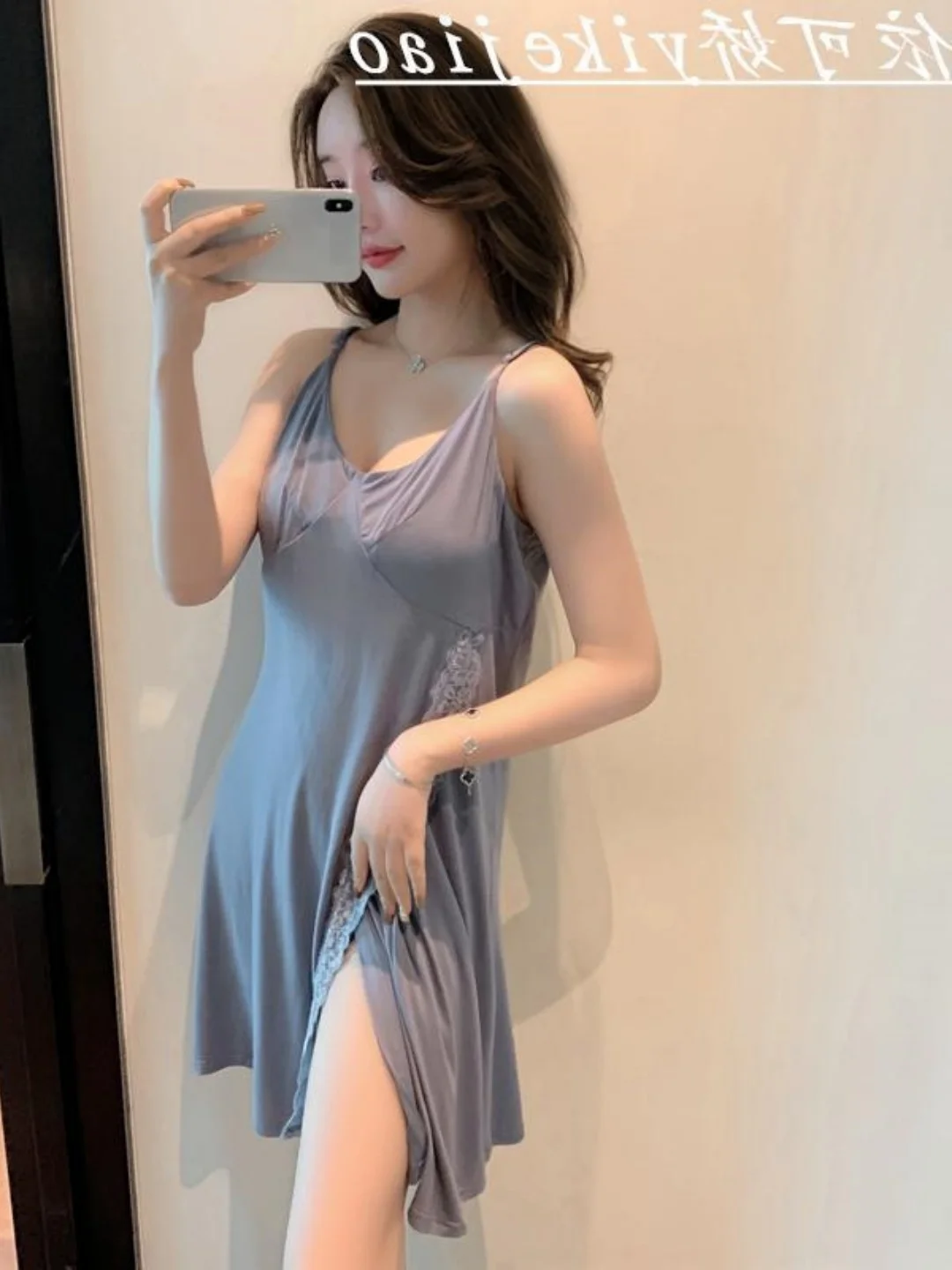 Sexy plus Size Lace Splice Strap Sleep Dress Split Hem Home Clothes Skirt Large Size Comfortable Nightgown for Casual Home Use
Sexy plus Size Lace Splice Strap Sleep Dress Split Hem Home Clothes Skirt Large Size Comfortable Nightgown for Casual Home Use