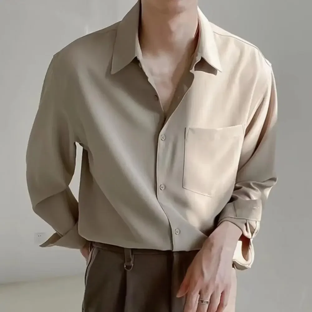 Casual Men Lapel Long Sleeve Single-breasted Patch Pocket Draped Men Shirt Slim Fit Solid Color Business Dress Shirt Top
Casual Men Lapel Long Sleeve Single-breasted Patch Pocket Draped Men Shirt Slim Fit Solid Color Business Dress Shirt Top