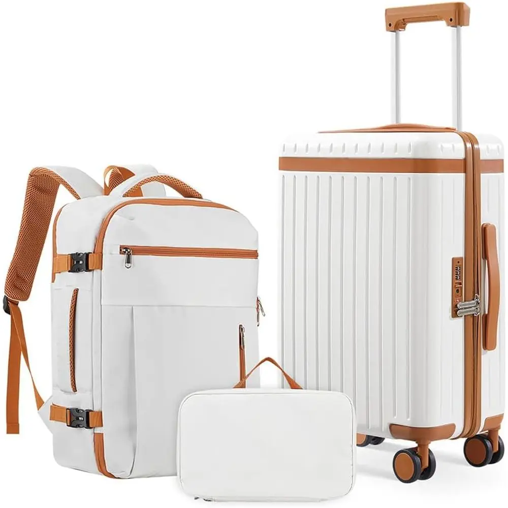 3 Piece Luggage Set with 20 Spinner Suitcase, TSA Lock, White-Brown
3 Piece Luggage Set with 20 Spinner Suitcase, TSA Lock, White-Brown