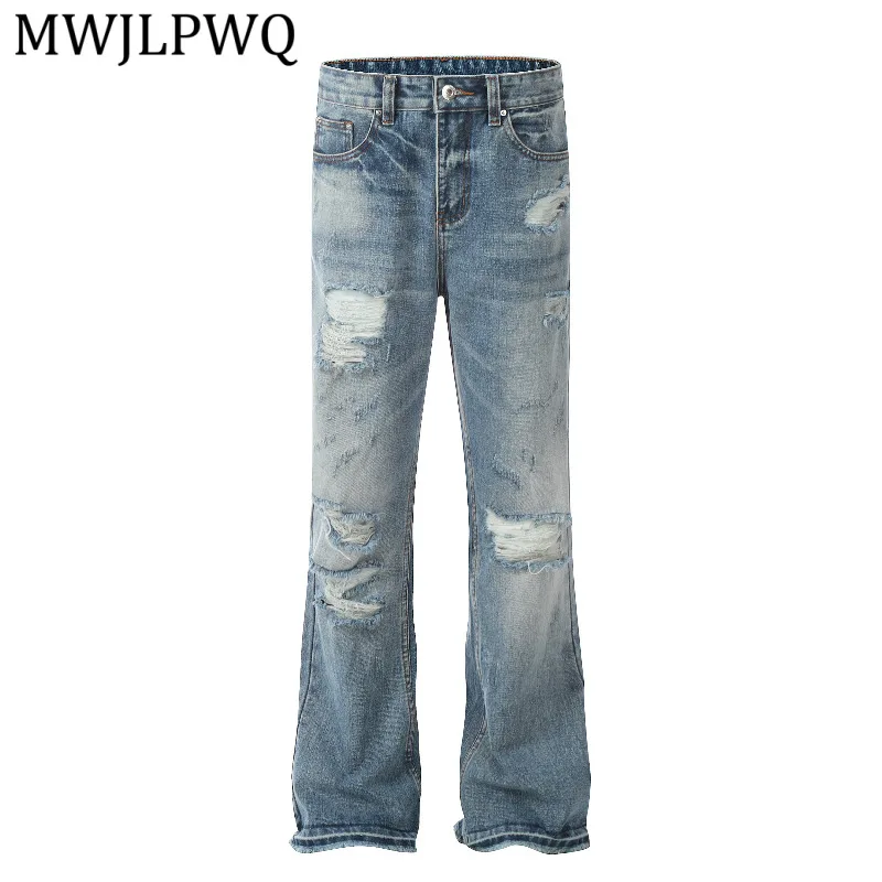 MWJLPWQ Washed Blue Flared Ripped Jeans Men's Streetwear American Trendy Spring Autumn Slim-Fit Vibe Straight Pants New 15880
MWJLPWQ Washed Blue Flared Ripped Jeans Men's Streetwear American Trendy Spring Autumn Slim-Fit Vibe Straight Pants New 15880