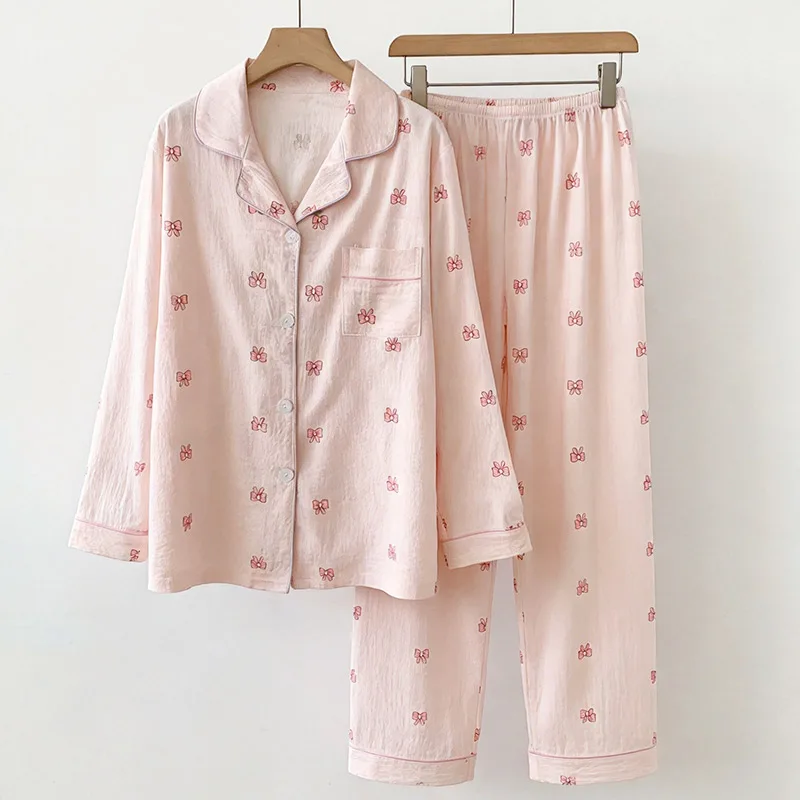 Pajama Women's Spring and Autumn Summer Bow Pattern Cute Cartoon Long Sleeved Pants Home Suit Summer Sleepwear Homewear
Pajama Women's Spring and Autumn Summer Bow Pattern Cute Cartoon Long Sleeved Pants Home Suit Summer Sleepwear Homewear