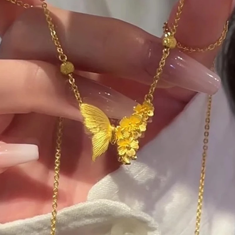 S925 Sterling Silver Golden Brushed Bead Flower Butterfly Necklaces for Women Fine Jewelry Light Luxury Minimalist Accessories
S925 Sterling Silver Golden Brushed Bead Flower Butterfly Necklaces for Women Fine Jewelry Light Luxury Minimalist Accessories