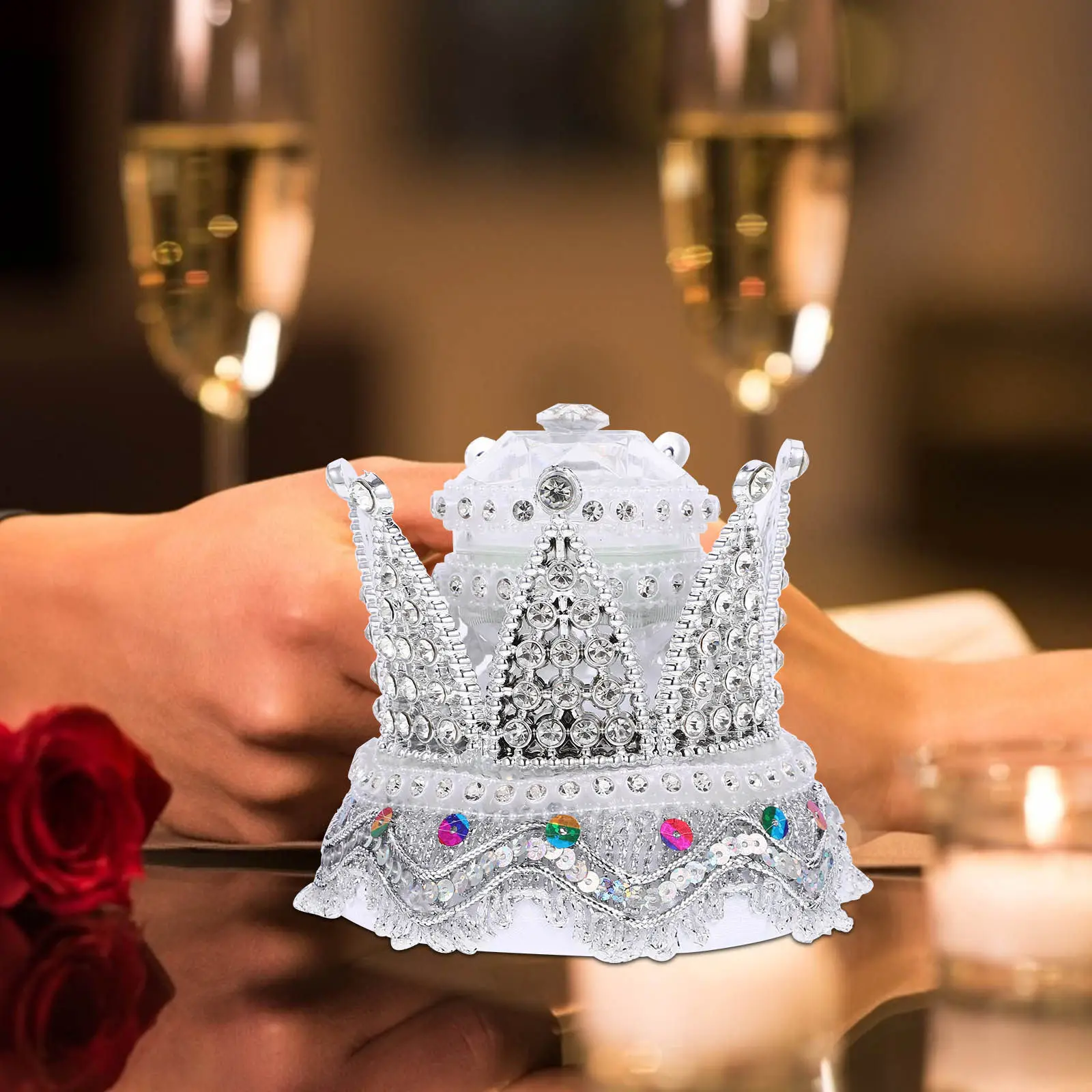 Crown Shaped Wedding Ring Box Inlaid Rhinestone Portable Compact Jewelry Case Romantic Proposal Engagement Holder
Crown Shaped Wedding Ring Box Inlaid Rhinestone Portable Compact Jewelry Case Romantic Proposal Engagement Holder