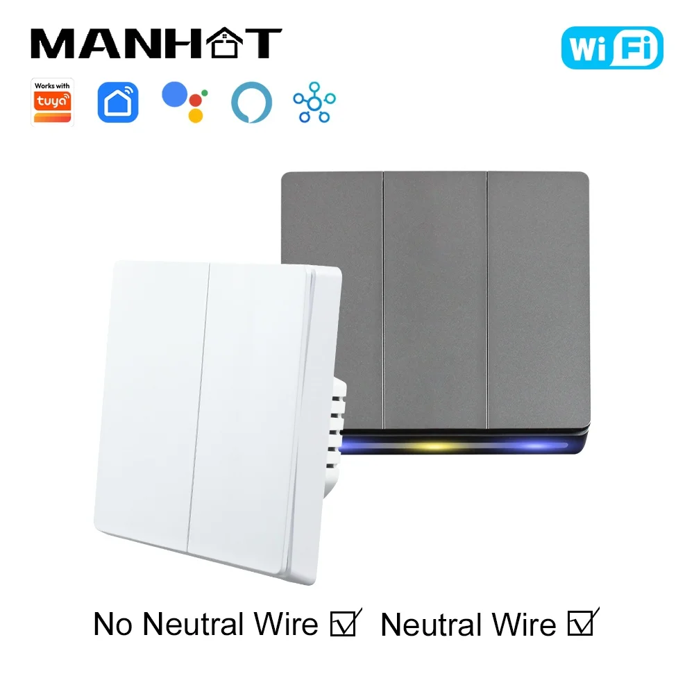 Manhot EU WiFi Smart Wall Switch 1/2/3/4 Gang No Neutral Wire Push Button Light Switches Work Tuya Alexa Google Home Smartthnigs
Manhot EU WiFi Smart Wall Switch 1/2/3/4 Gang No Neutral Wire Push Button Light Switches Work Tuya Alexa Google Home Smartthnigs
