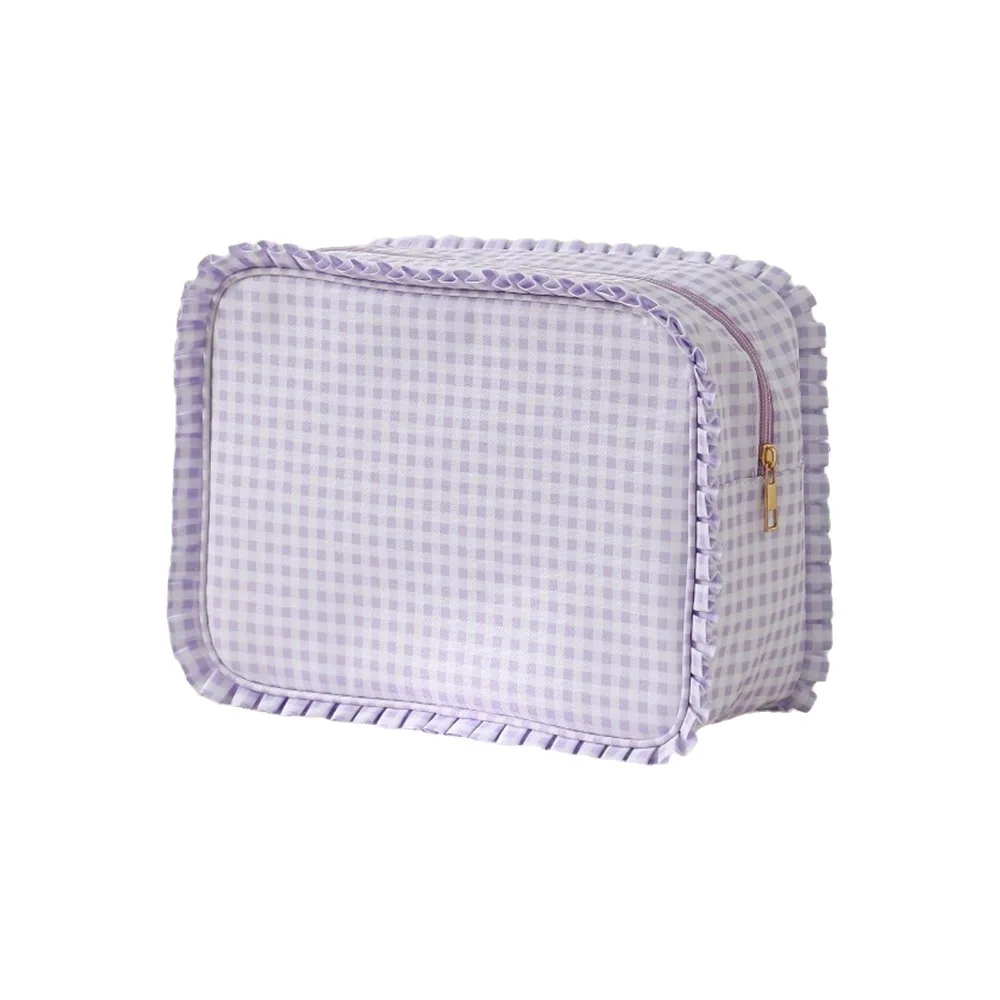 Nylon Ruffle Cosmetic Bag Waterproof with Zipper Lacework Makeup Bags Large Grid Printing Storage Bag for Women Girls
Nylon Ruffle Cosmetic Bag Waterproof with Zipper Lacework Makeup Bags Large Grid Printing Storage Bag for Women Girls