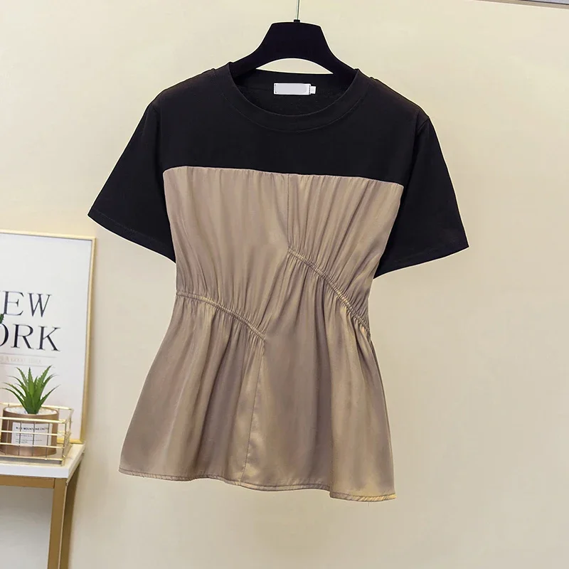 New Round Neck Short Sleeve Fashion Tide Spring Summer 2025 xl-4xl 50-100kg Wome Color-block Pleated Casual T-shirt
New Round Neck Short Sleeve Fashion Tide Spring Summer 2025 xl-4xl 50-100kg Wome Color-block Pleated Casual T-shirt