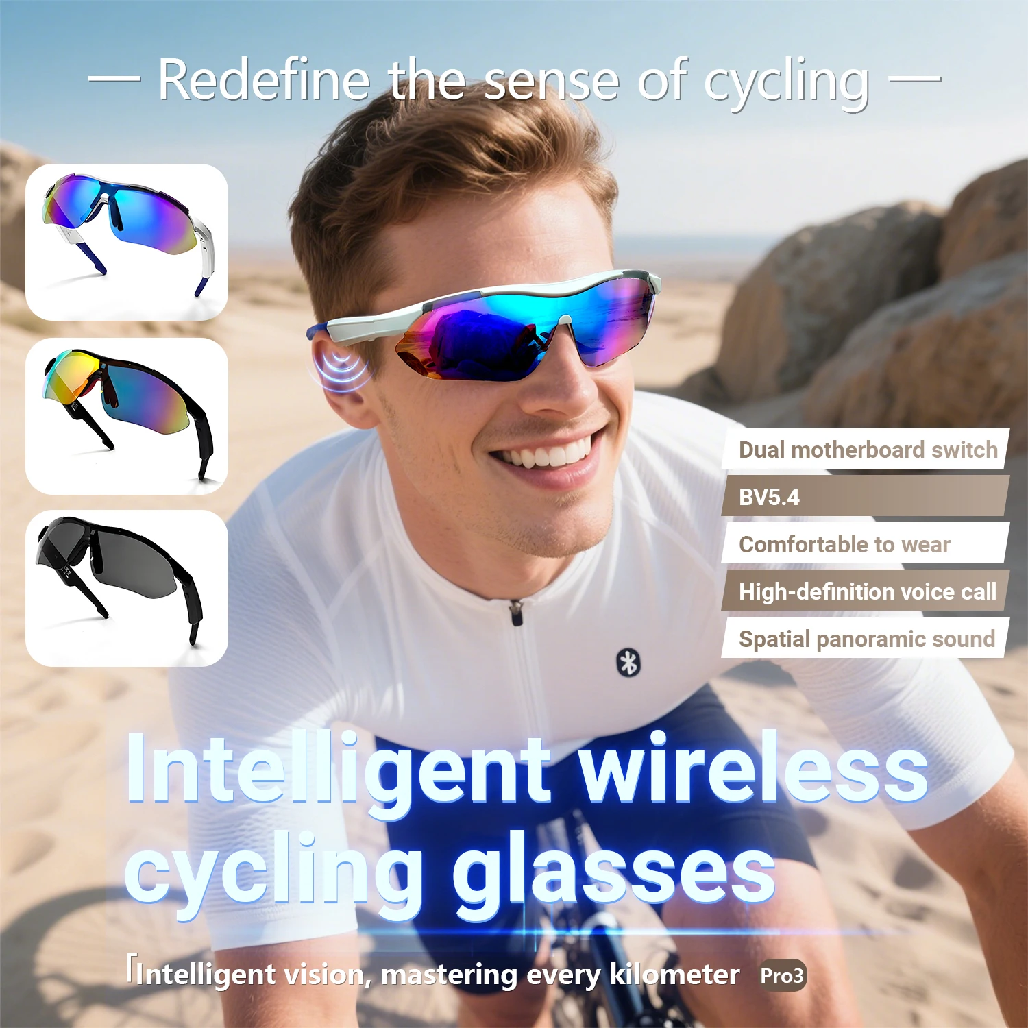 VANSITO Hot Selling Outdoor Sports and Cycling AI Smart Glasses Bluetooth Glasses with UV Protection Calling Smart Glasses
VANSITO Hot Selling Outdoor Sports and Cycling AI Smart Glasses Bluetooth Glasses with UV Protection Calling Smart Glasses