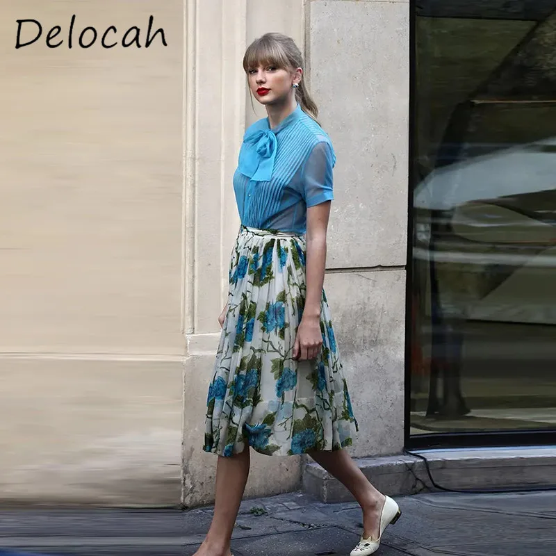 Deloach Spring/Summer New Women's Stand Collar Bow Single Breasted Handmade Striped Top High Waist Rose Printed Half Skirt Set
Deloach Spring/Summer New Women's Stand Collar Bow Single Breasted Handmade Striped Top High Waist Rose Printed Half Skirt Set