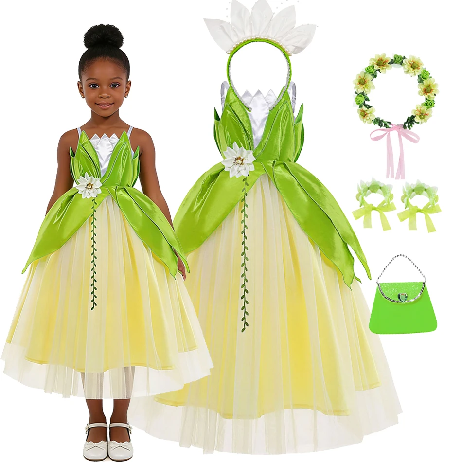 Tiana Princess Dress for Girls Green Leaf Flower Costume Kids Halloween Cosplay Fancy Dress with Accessories Birthday Party Gift
Tiana Princess Dress for Girls Green Leaf Flower Costume Kids Halloween Cosplay Fancy Dress with Accessories Birthday Party Gift