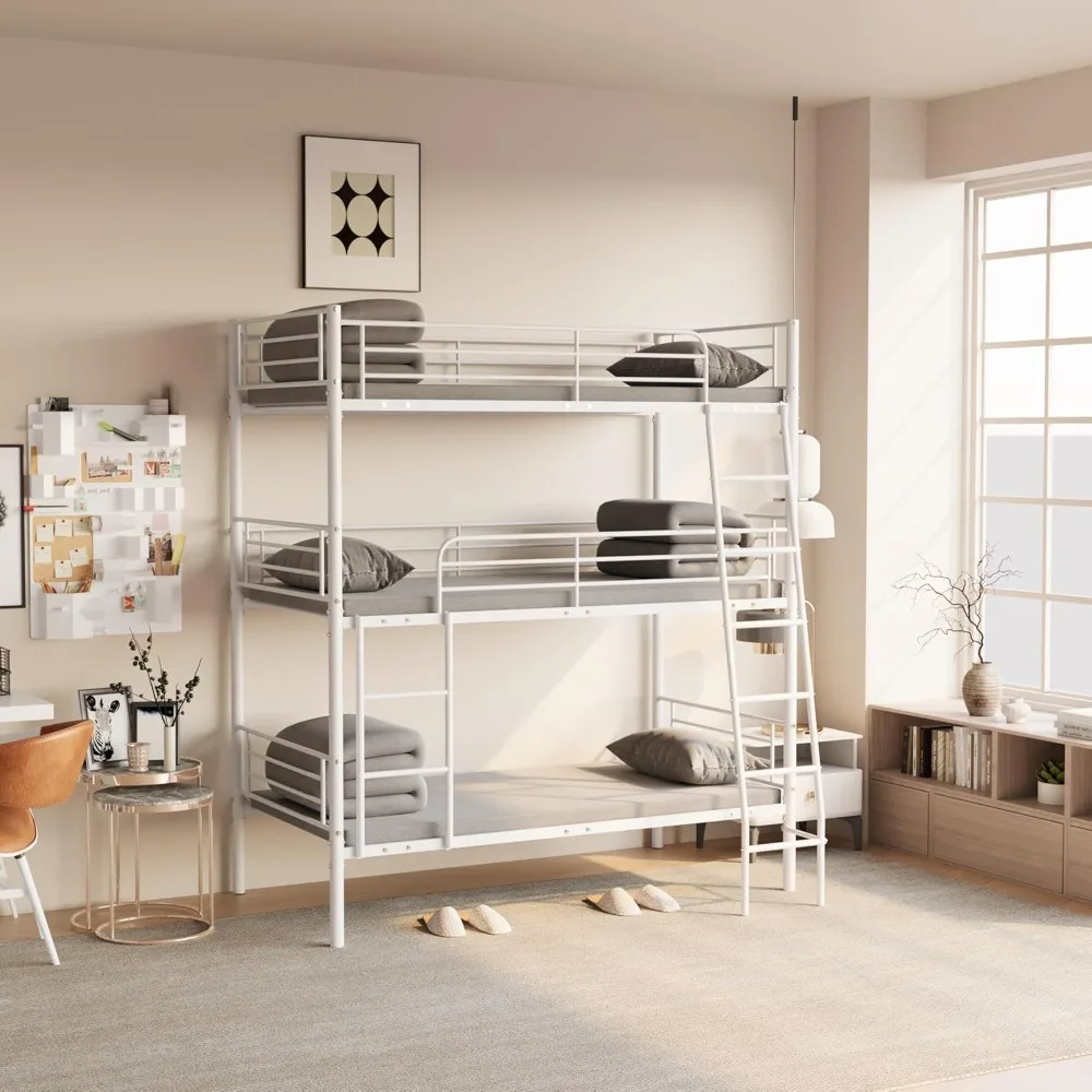 Twin Size Triple Bunk Beds, Heavy Duty Metal Triple Bunk Bed Frame with Ladder, Detachable BunkBeds, Can be Divided into 3 Beds
Twin Size Triple Bunk Beds, Heavy Duty Metal Triple Bunk Bed Frame with Ladder, Detachable BunkBeds, Can be Divided into 3 Beds