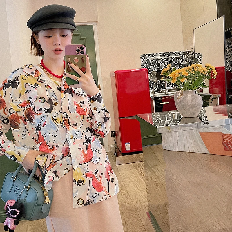 Vimass Vintage fiti Print Retro irt Loose Fit Cotton Polyester Blend Women's Summer Faion Breathable Long Sve irt
Vimass Vintage fiti Print Retro irt Loose Fit Cotton Polyester Blend Women's Summer Faion Breathable Long Sve irt