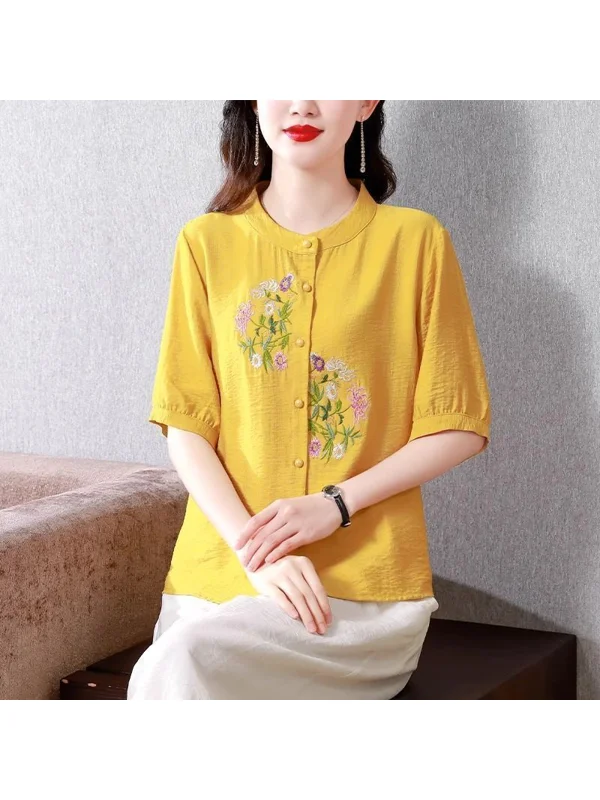 Elegant Embroidered Short Sleeve Shirt for Middle-Aged Women Summer Fashion Slimming Mom Style Cover Belly Chinese Ethnic Sim...
Elegant Embroidered Short Sleeve Shirt for Middle-Aged Women Summer Fashion Slimming Mom Style Cover Belly Chinese Ethnic Sim...