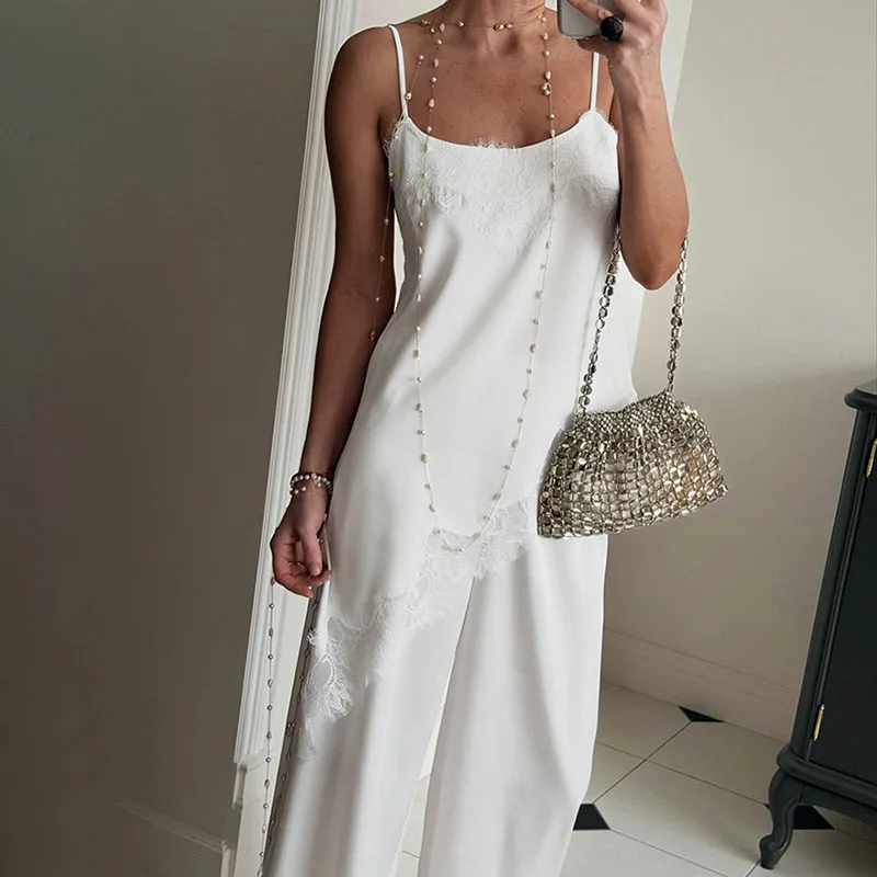 New 2026 Elegant Lace Outfits Simple Solid Color Summer Women's Two Piece Sexy Off Shoulder Camisole Top and Pants Holiday Suit
New 2026 Elegant Lace Outfits Simple Solid Color Summer Women's Two Piece Sexy Off Shoulder Camisole Top and Pants Holiday Suit