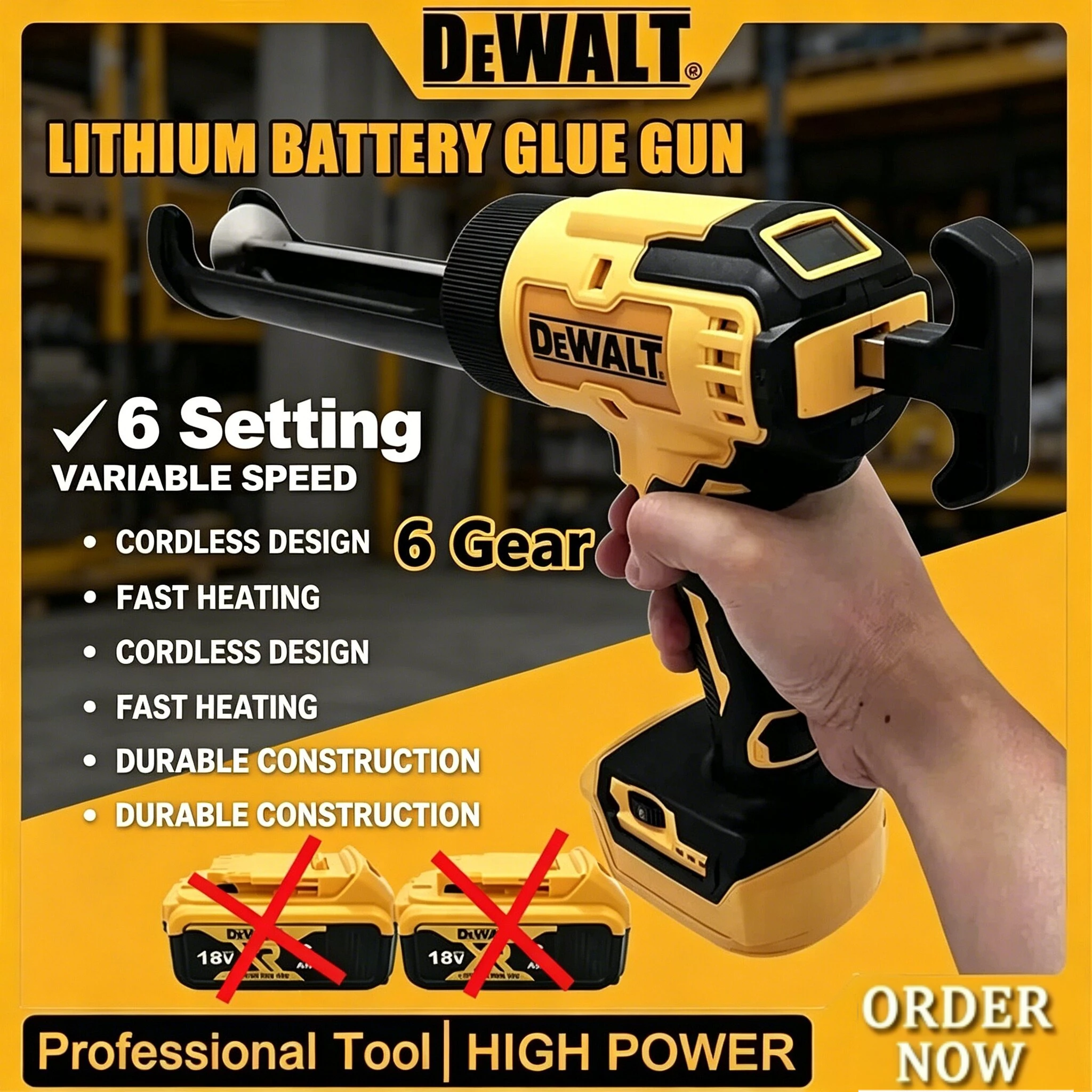 Аккумуляторный электрический пистолет для герметика DeWalt 20V, 6 скоростей, для дверей, окон, стекла, с LED-подсветкой
Аккумуляторный электрический пистолет для герметика DeWalt 20V, 6 скоростей, для дверей, окон, стекла, с LED-подсветкой