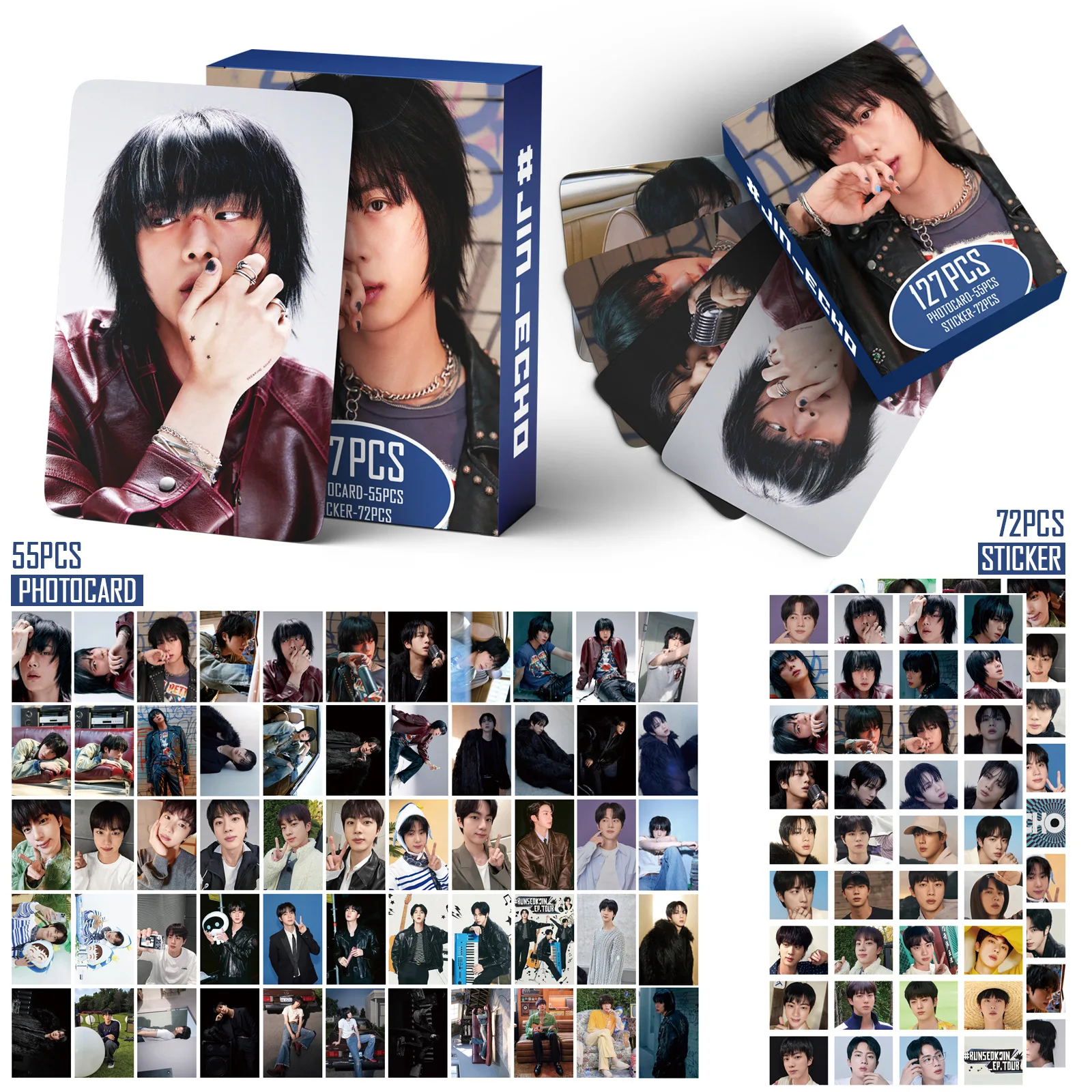 127 JIN albums, Echo cards, bulletproof sticker cards, LOMO cards, photo cards, fan collection cards
127 JIN albums, Echo cards, bulletproof sticker cards, LOMO cards, photo cards, fan collection cards