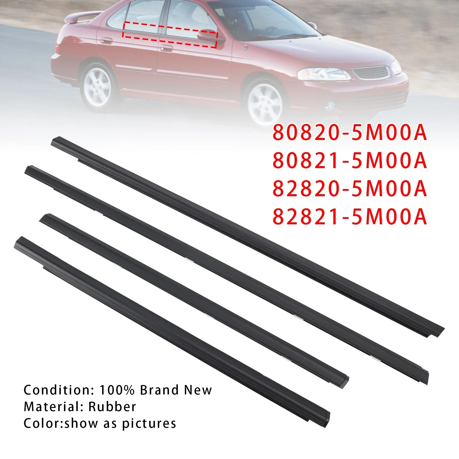 4Pcs/Set Window Glass Weatherstrip Sealing Strip 80821-5M00A for Nissan Sentra 2001-2006 Moulding Trim
4Pcs/Set Window Glass Weatherstrip Sealing Strip 80821-5M00A for Nissan Sentra 2001-2006 Moulding Trim