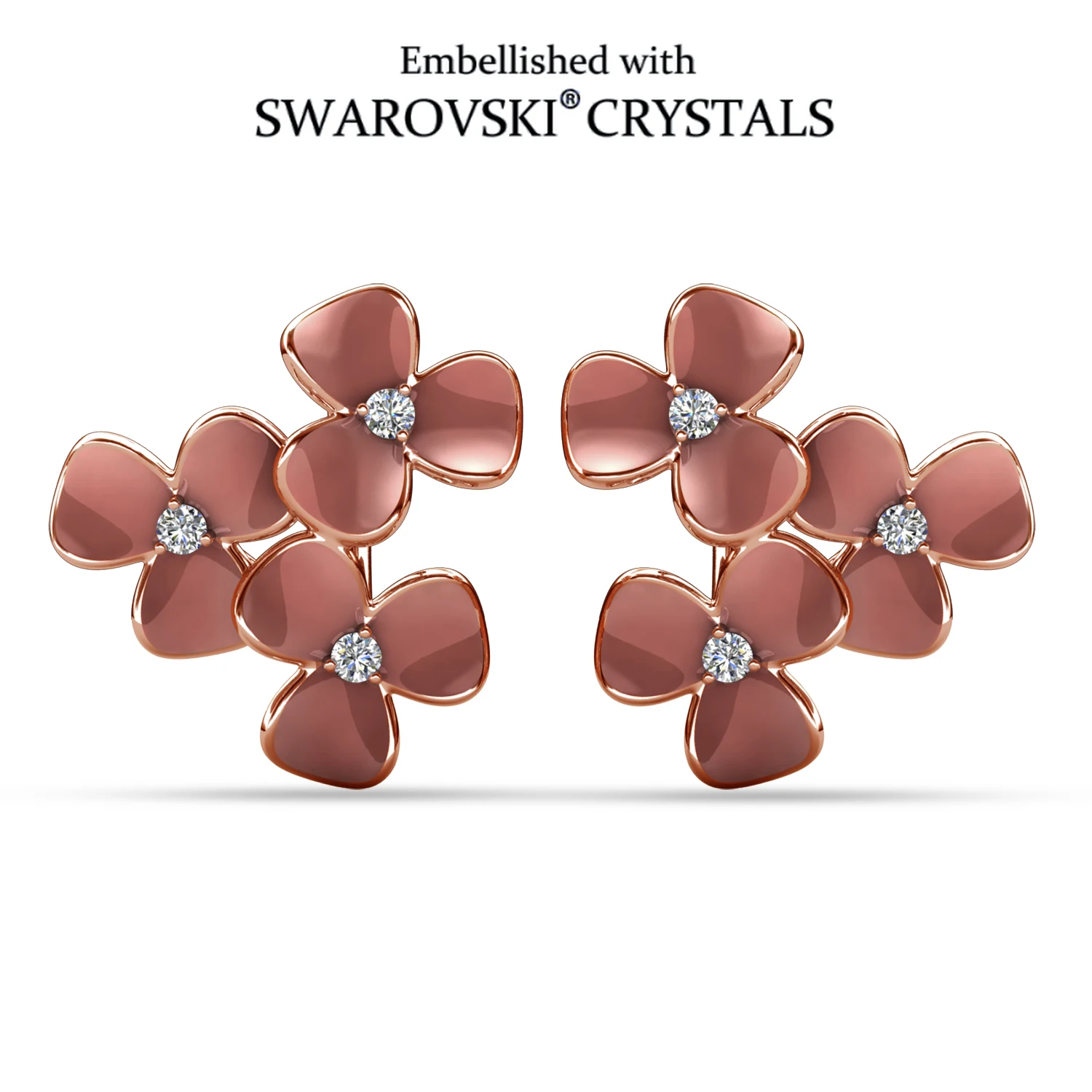 Cluster Clover Enamel Stud Earrings Embellished with Swarovski Crystals Copper Rose Gold Plated Women Jewelry Bridal Gift
Cluster Clover Enamel Stud Earrings Embellished with Swarovski Crystals Copper Rose Gold Plated Women Jewelry Bridal Gift