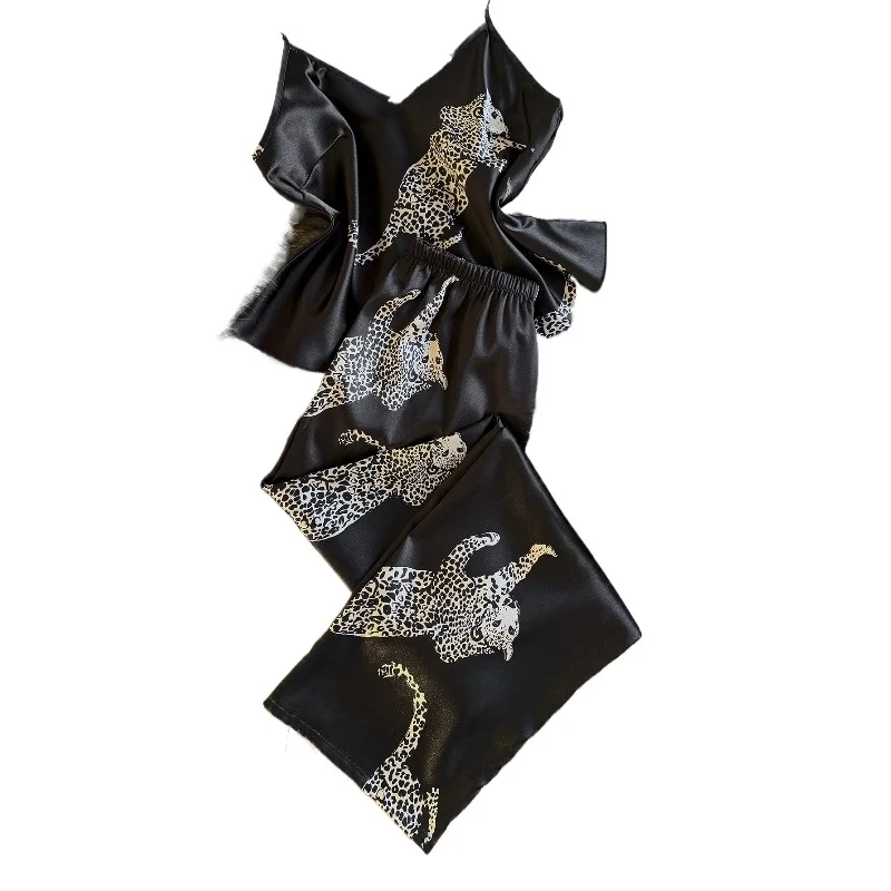 Leopard Print Suspenders Trousers Set Fashion Simulation Silk Fashion Loungewear Pajamas Set European and American Style Pajamas
Leopard Print Suspenders Trousers Set Fashion Simulation Silk Fashion Loungewear Pajamas Set European and American Style Pajamas