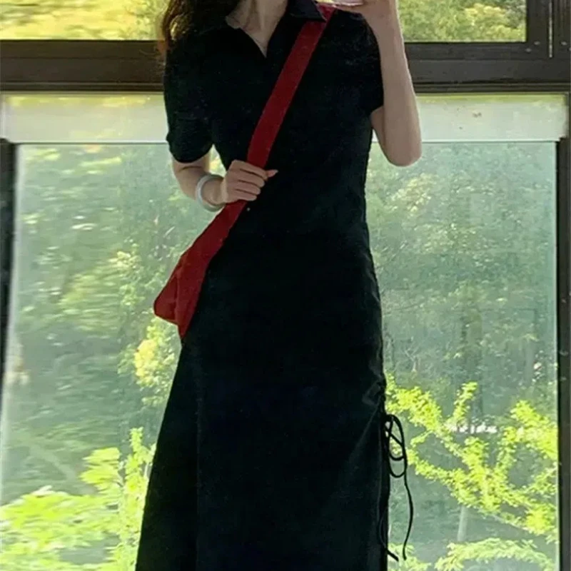 French Black Polo Collar Dress for Women in Summer 2025 New Small Waist-hugging Long Skirt
French Black Polo Collar Dress for Women in Summer 2025 New Small Waist-hugging Long Skirt