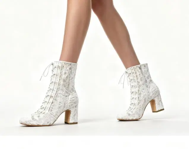 Autumn White Pink Lace Floral Round Toe Ankle Boots Women Cross Tied Lace Up Block Heel Modern Short Booties Wedding Shoes
Autumn White Pink Lace Floral Round Toe Ankle Boots Women Cross Tied Lace Up Block Heel Modern Short Booties Wedding Shoes
